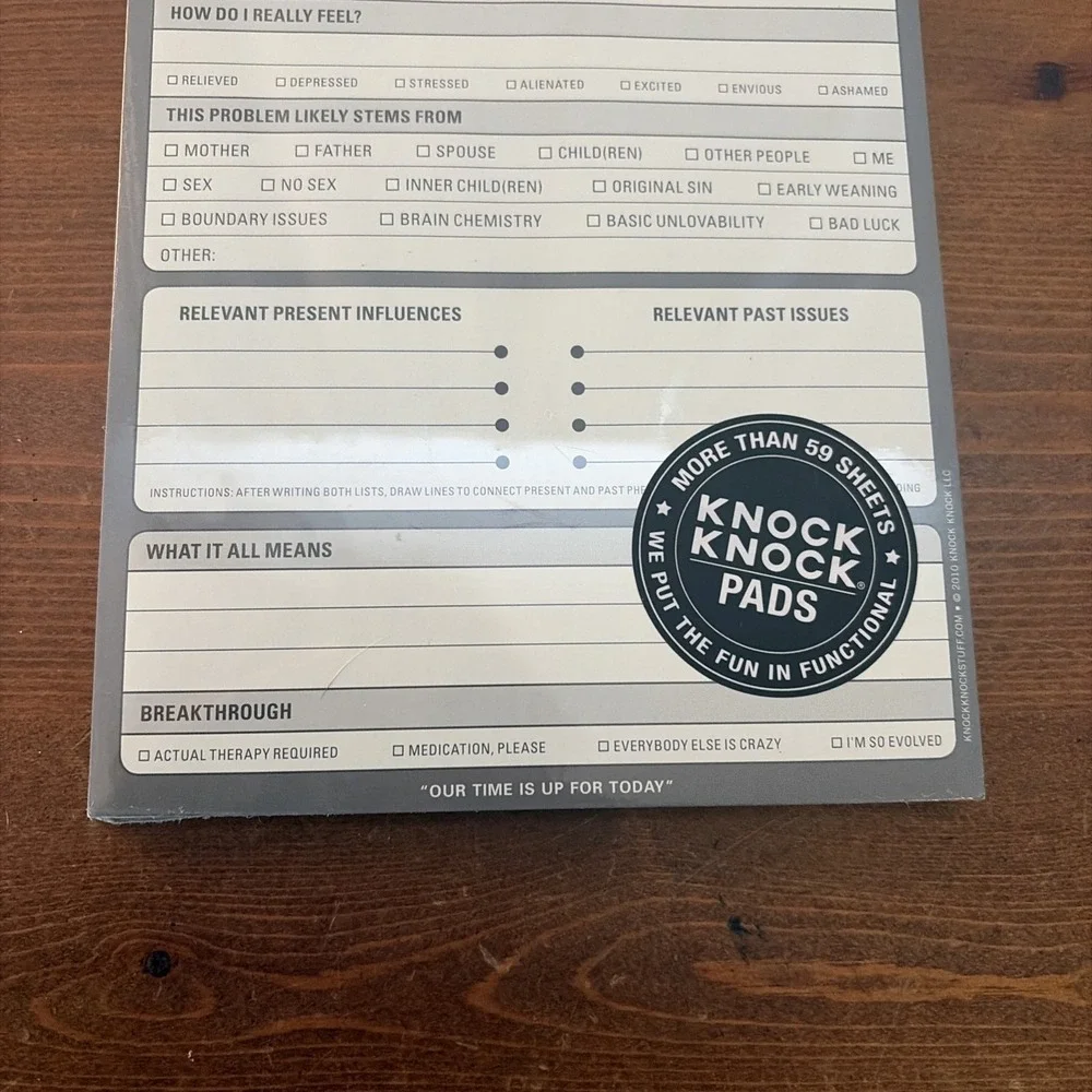 Self-Therapy Note Pad by Knock Knock - New in Shrink Wrap C9‎